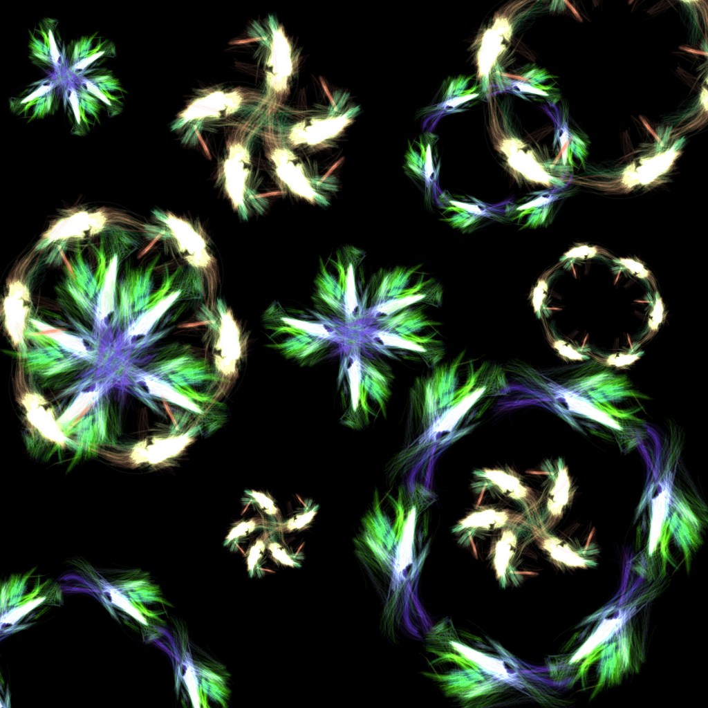 Diffusion tracts emanating from the hippocampus, used as a stamp to create a Christmas  collage.